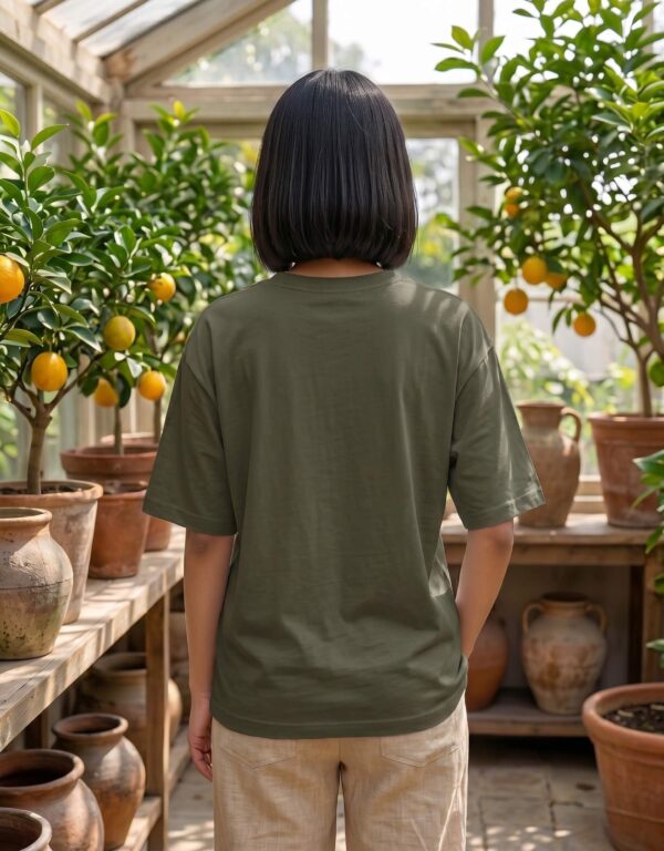 Heavyweight 100 Cotton Wildflower Tee For Women In Olive Green Back