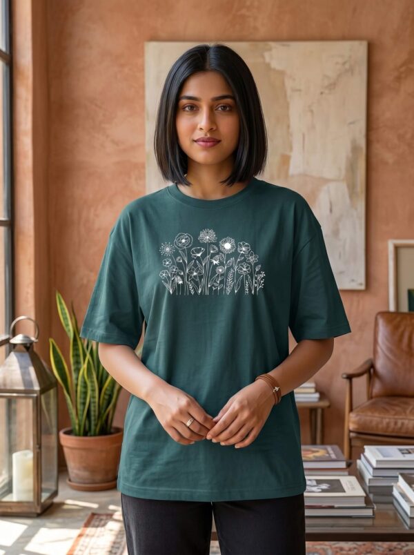 Heavyweight 100 Cotton Wildflower Tee For Women In Petrol Blue