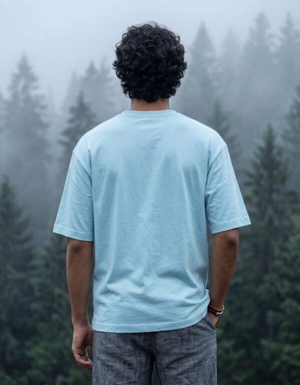 Heavyweight Oversized Cotton Compass Tee For Men Baby Blue Back