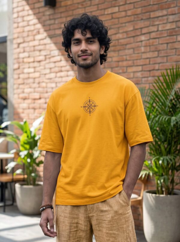 Heavyweight Oversized Cotton Compass Tee For Men Golden Yellow