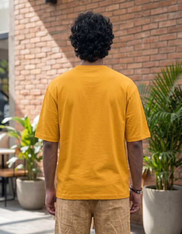 Heavyweight Oversized Cotton Compass Tee For Men Golden Yellow Back