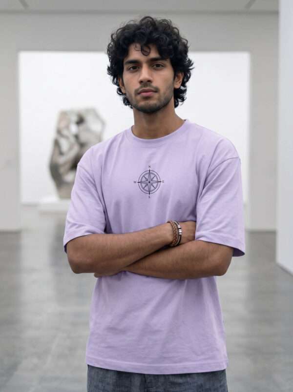 Heavyweight Oversized Cotton Compass Tee For Men Lavender