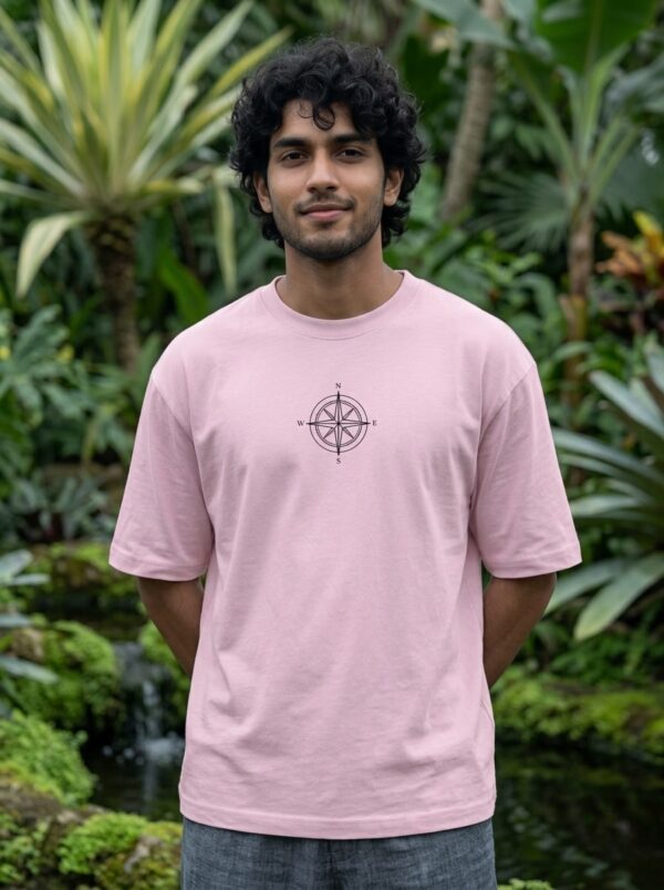 Heavyweight Oversized Cotton Compass Tee For Men Light Baby Pink