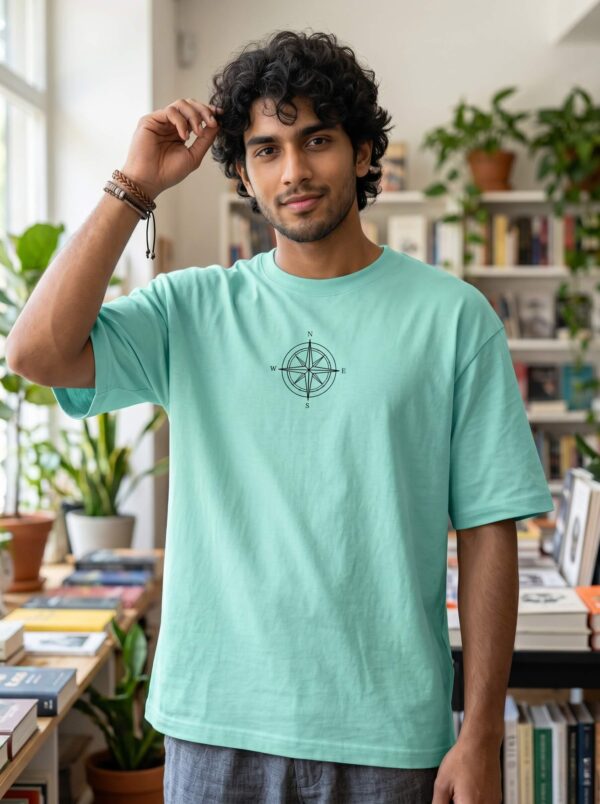 Heavyweight Oversized Cotton Compass Tee For Men Mint