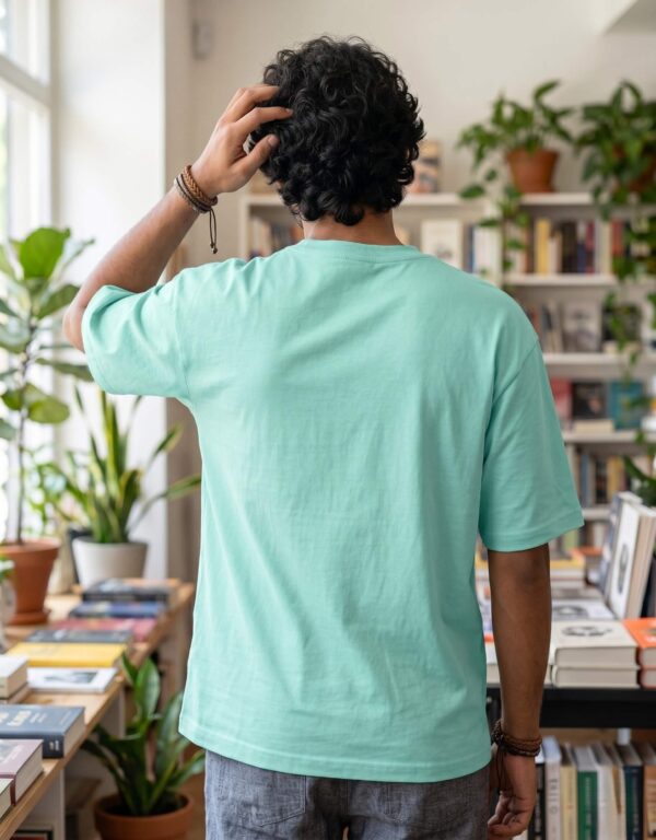 Heavyweight Oversized Cotton Compass Tee For Men Mint Back