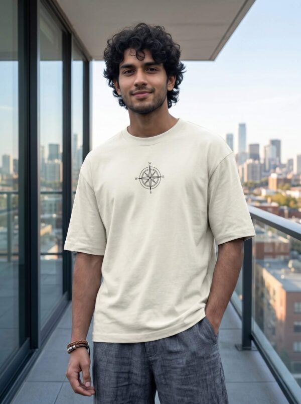 Heavyweight Oversized Cotton Compass Tee For Men Off White