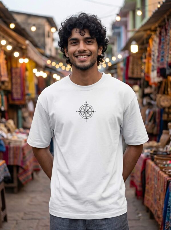 Heavyweight Oversized Cotton Compass Tee For Men White