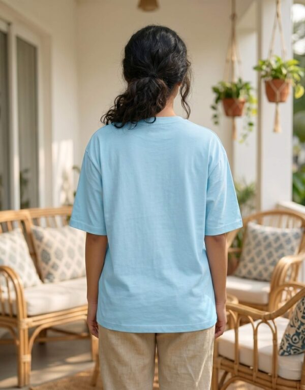 Heavyweight Oversized Cotton Compass Tee For Women Baby Blue Back