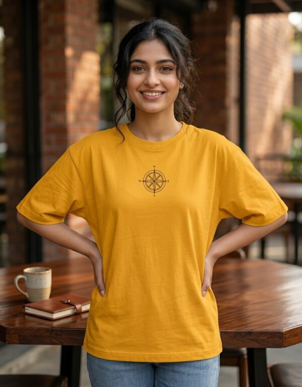 Heavyweight Oversized Cotton Compass Tee For Women Golden Yellow