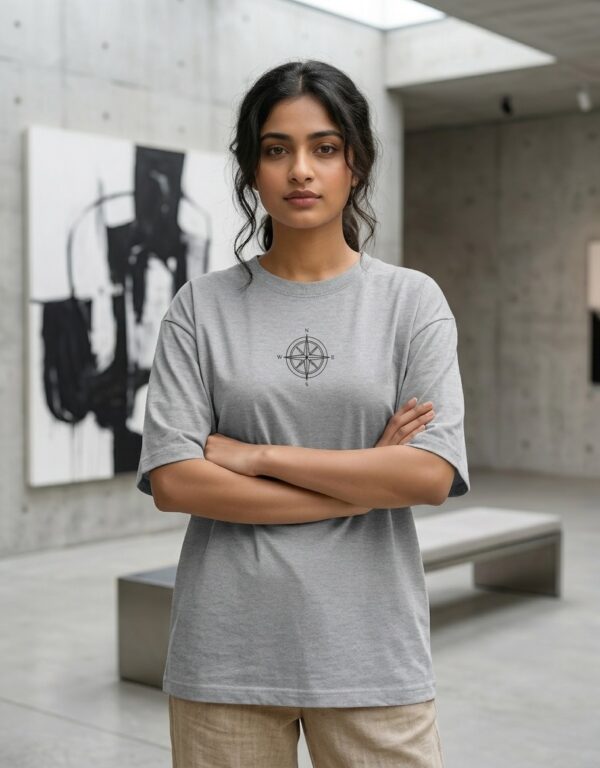 Heavyweight Oversized Cotton Compass Tee For Women Grey Melange