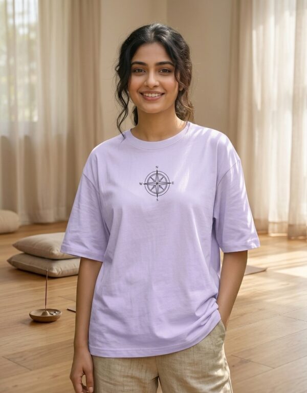 Heavyweight Oversized Cotton Compass Tee For Women Lavender