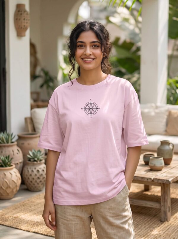 Heavyweight Oversized Cotton Compass Tee For Women Light Baby Pink