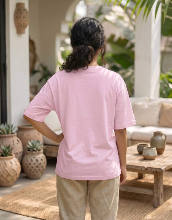Heavyweight Oversized Cotton Compass Tee For Women Light Baby Pink Back