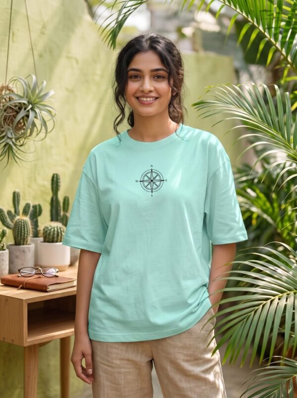Heavyweight Oversized Cotton Compass Tee For Women Mint