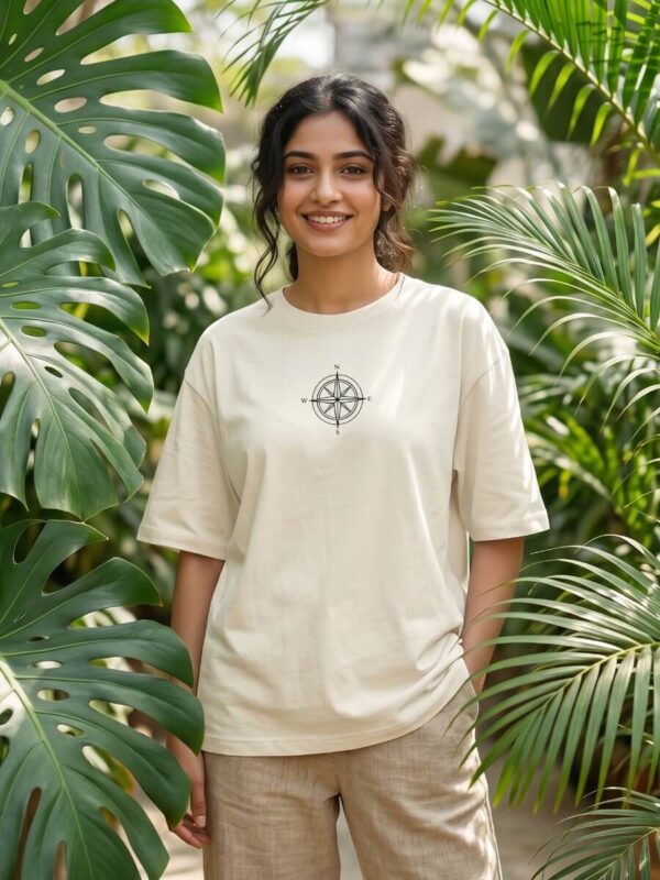 Heavyweight Oversized Cotton Compass Tee For Women Off White