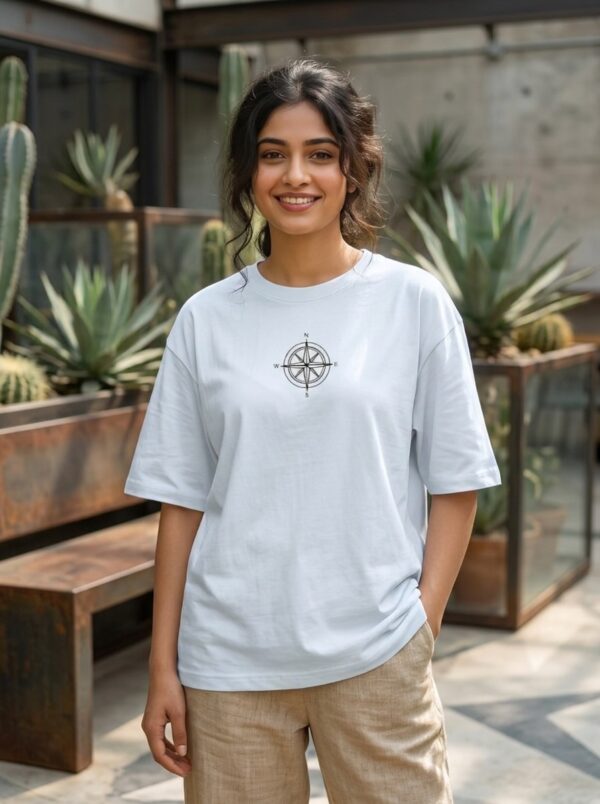 Heavyweight Oversized Cotton Compass Tee For Women White
