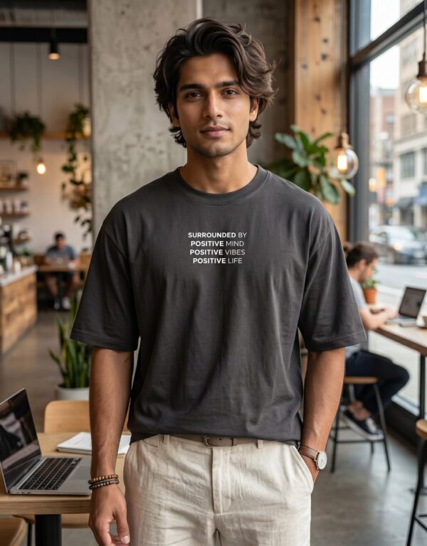 Heavyweight Positive Mind Oversized Tee For Men Black