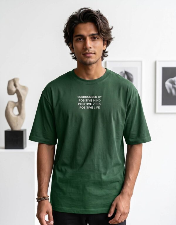 Heavyweight Positive Mind Oversized Tee For Men Bottle Green