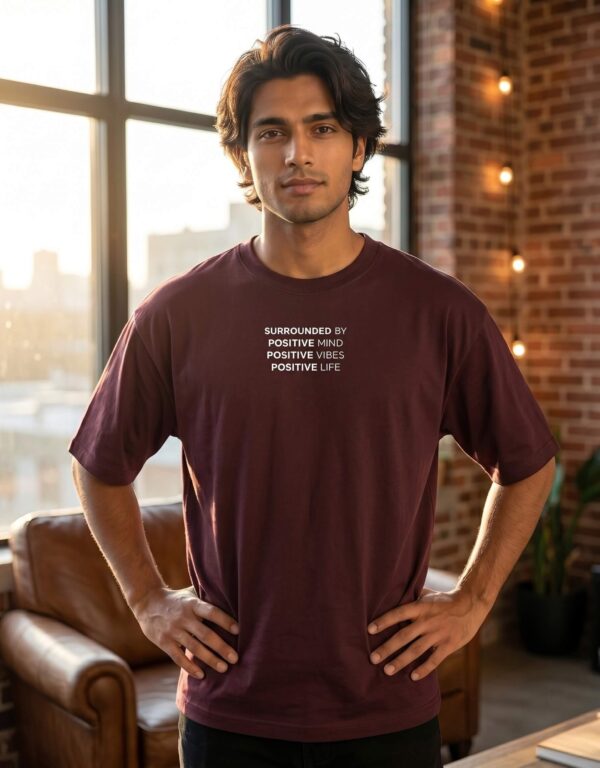 Heavyweight Positive Mind Oversized Tee For Men Maroon