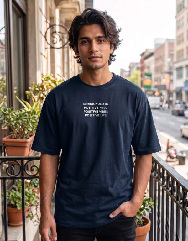 Heavyweight Positive Mind Oversized Tee For Men Navy Blue