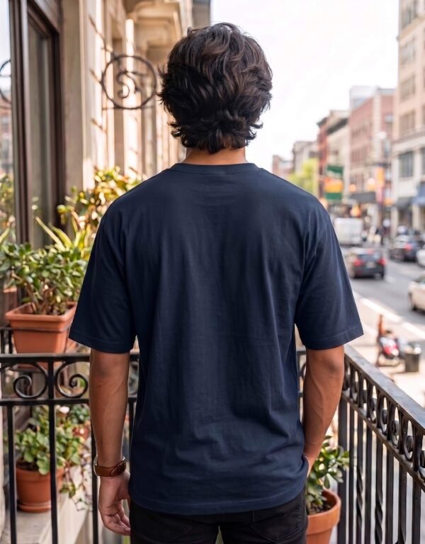 Heavyweight Positive Mind Oversized Tee For Men Navy Blue Back
