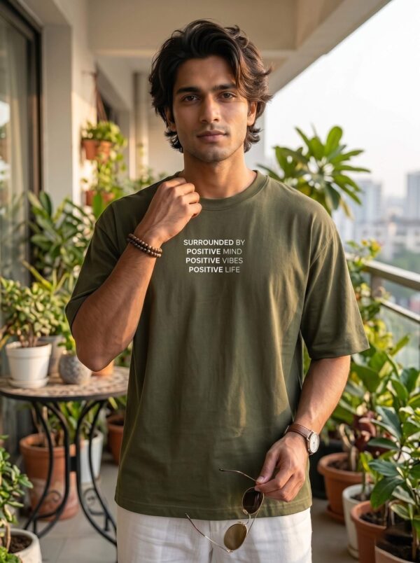 Heavyweight Positive Mind Oversized Tee For Men Olive Green