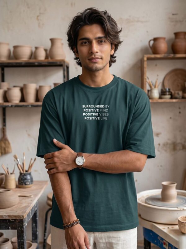 Heavyweight Positive Mind Oversized Tee For Men Petrol Blue