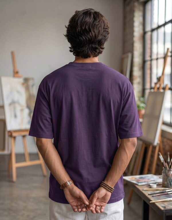Heavyweight Positive Mind Oversized Tee For Men Purple Back