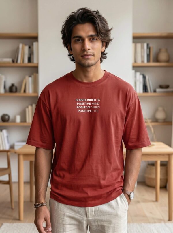 Heavyweight Positive Mind Oversized Tee For Men Red