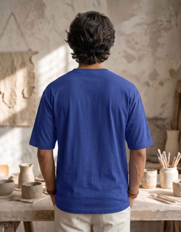Heavyweight Positive Mind Oversized Tee For Men Royal Blue Back
