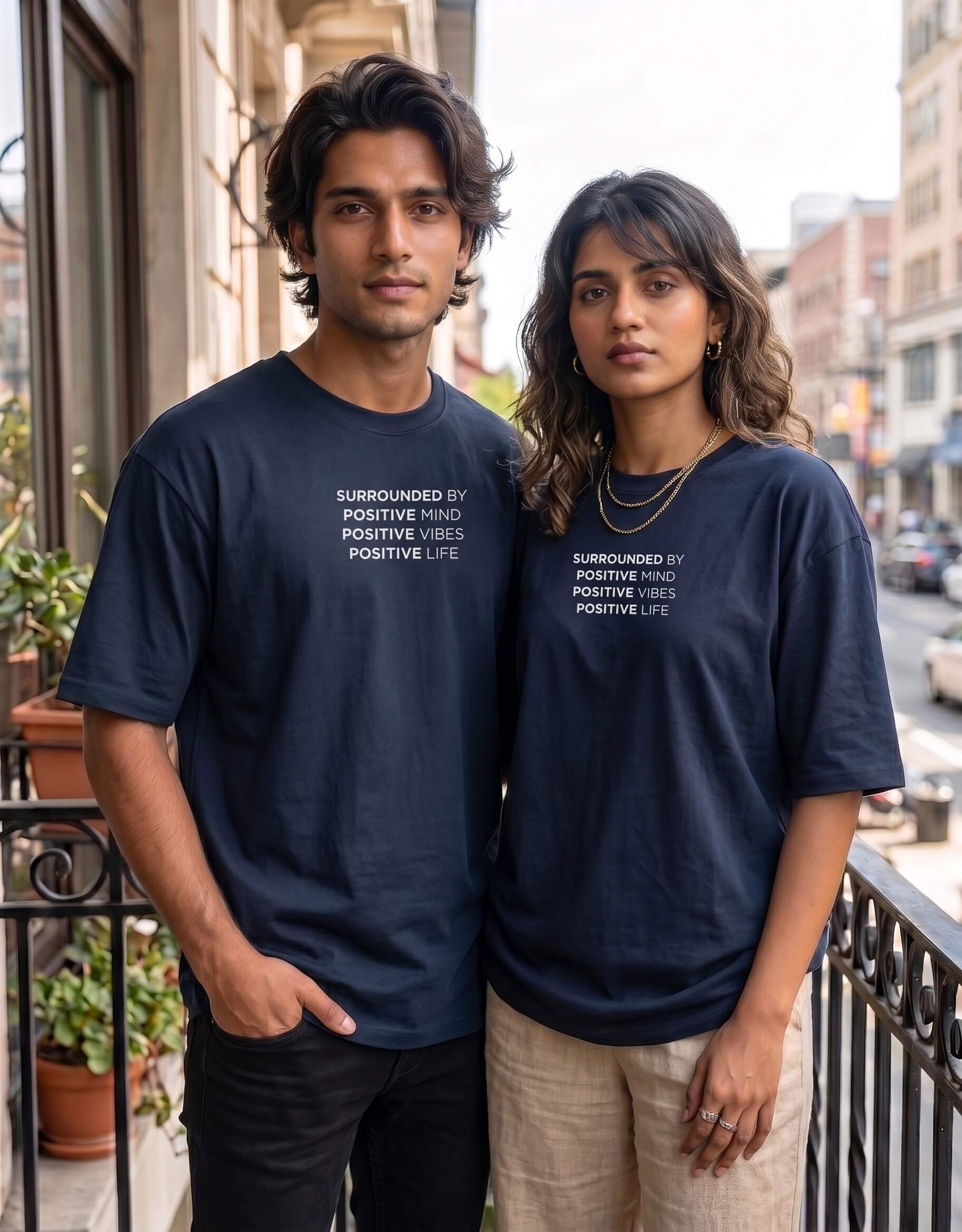 Heavyweight Positive Mind Oversized Tee For Unisex Navy Blue
