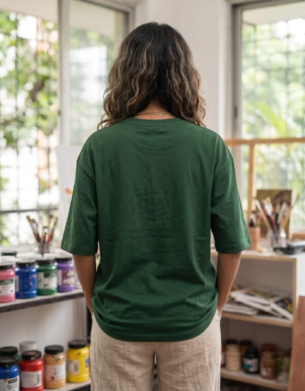 Heavyweight Positive Mind Oversized Tee For Women Bottle Green Back