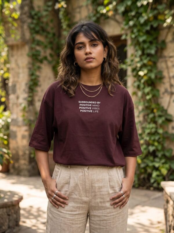 Heavyweight Positive Mind Oversized Tee For Women Maroon