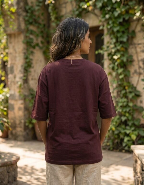 Heavyweight Positive Mind Oversized Tee For Women Maroon Back