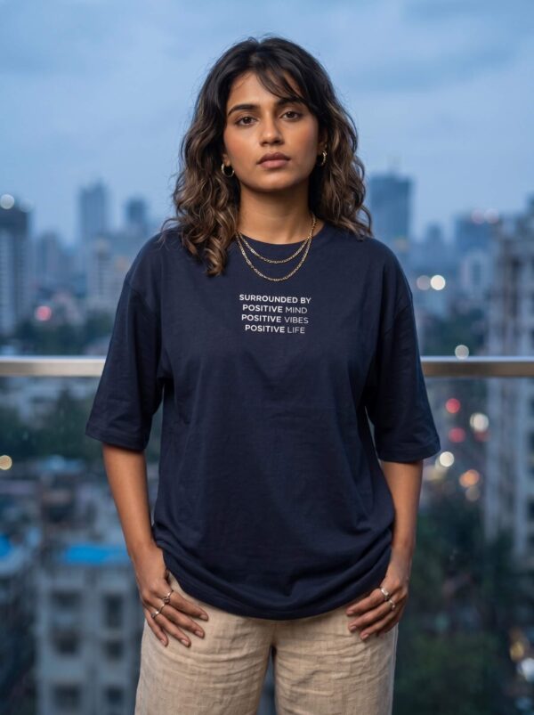 Heavyweight Positive Mind Oversized Tee For Women Navy Blue