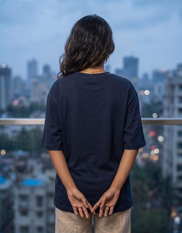 Heavyweight Positive Mind Oversized Tee For Women Navy Blue Back