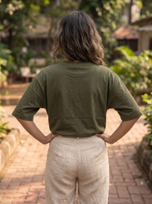 Heavyweight Positive Mind Oversized Tee For Women Olive Green Back
