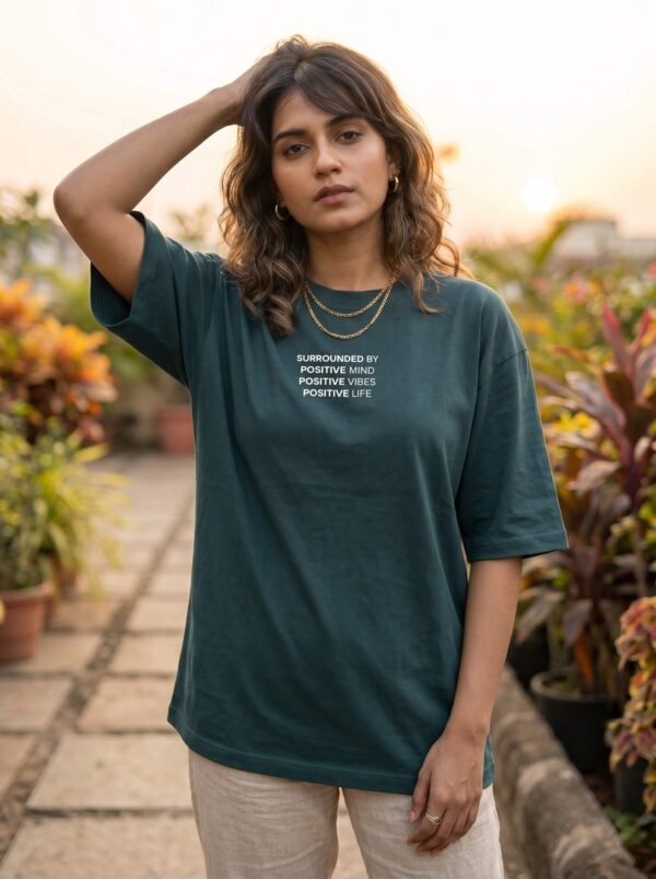 Heavyweight Positive Mind Oversized Tee For Women Petrol Blue