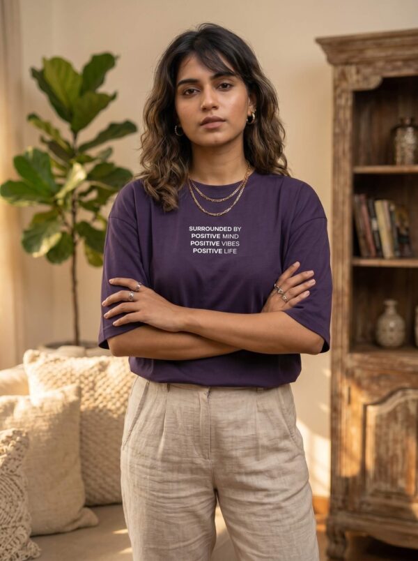 Heavyweight Positive Mind Oversized Tee For Women Purple