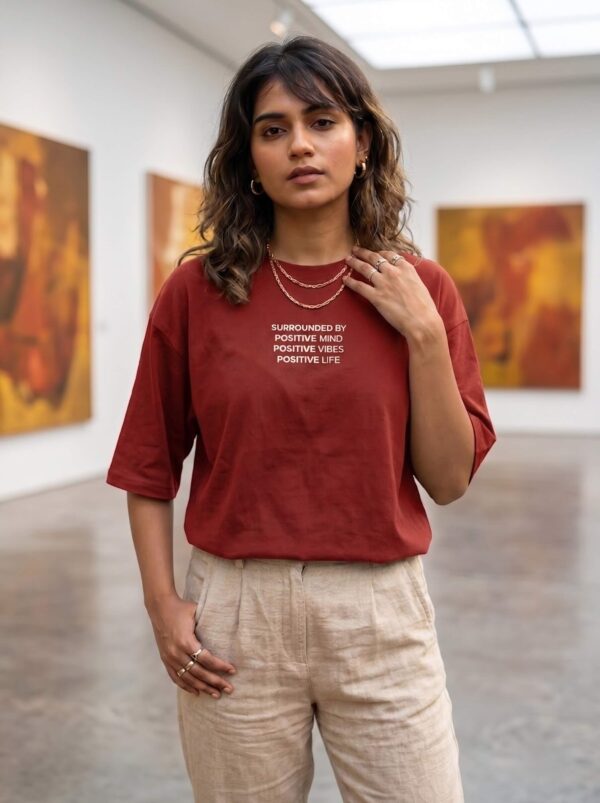 Heavyweight Positive Mind Oversized Tee For Women Red