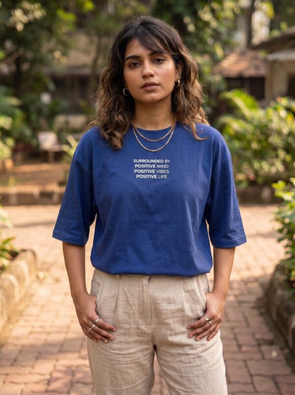Heavyweight Positive Mind Oversized Tee For Women Royal Blue