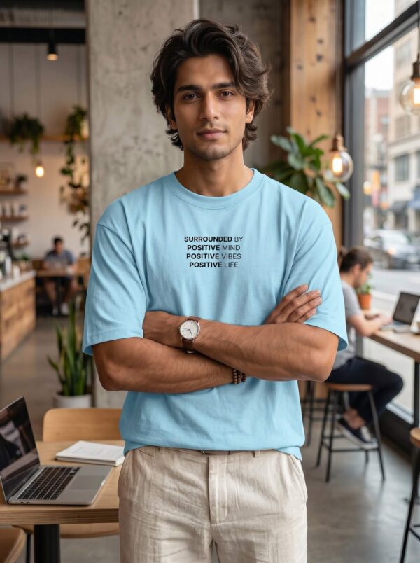 Heavyweight Positive Vibes Oversized Tee For Men Baby Blue