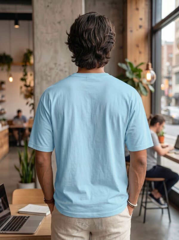 Heavyweight Positive Vibes Oversized Tee For Men Baby Blue Back