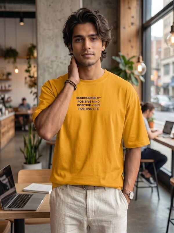 Heavyweight Positive Vibes Oversized Tee For Men Golden Yellow