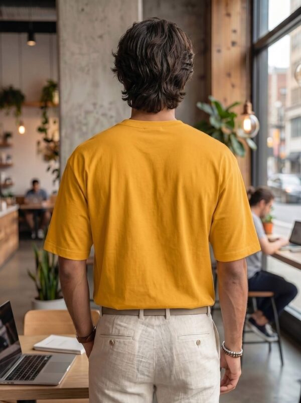 Heavyweight Positive Vibes Oversized Tee For Men Golden Yellow Back