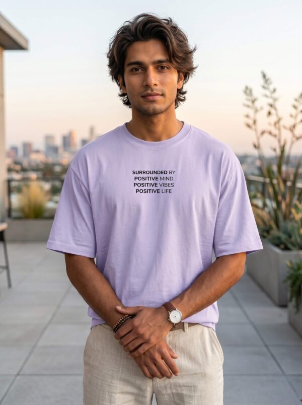 Heavyweight Positive Vibes Oversized Tee For Men Lavender