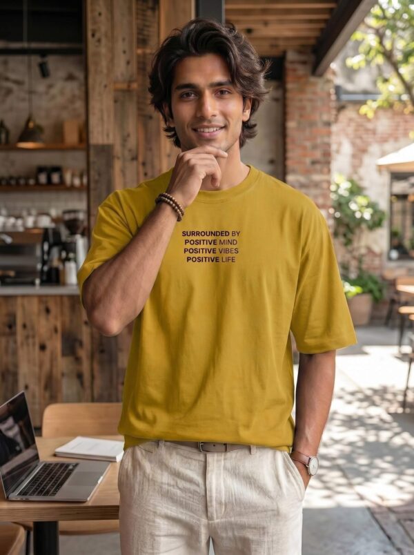 Heavyweight Positive Vibes Oversized Tee For Men Mustrad Yellow