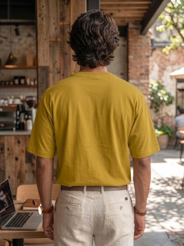 Heavyweight Positive Vibes Oversized Tee For Men Mustrad Yellow Back