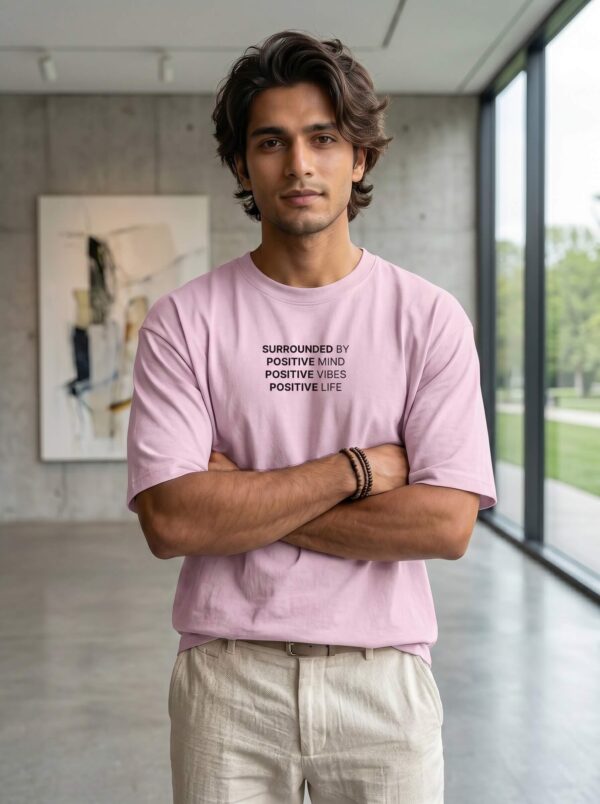 Heavyweight Positive Vibes Oversized Tee For Men Pink