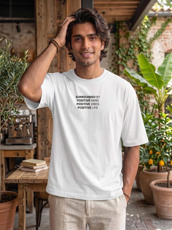 Heavyweight Positive Vibes Oversized Tee For Men White